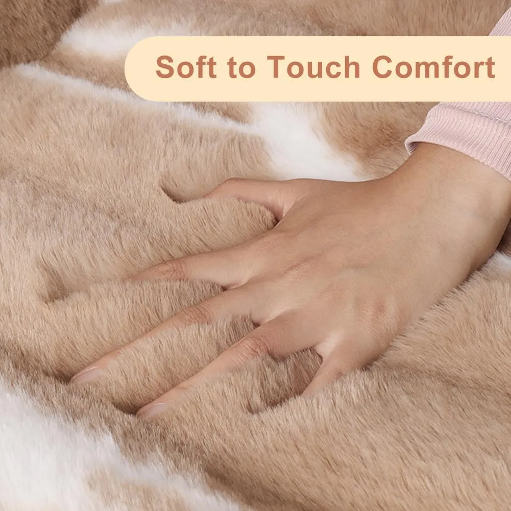 Faux Sheepskin Fur Car Seat Cover Full Set, Thin Fluffy Cute Brown Car Seat Covers for Fuzzy Soft Auto Universal Plush Vehicle Seat Protector Pad Accessories 3 Pcs Brown