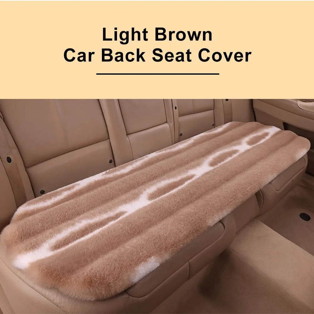 Faux Sheepskin Fur Car Seat Cover Full Set, Thin Fluffy Cute Brown Car Seat Covers for Fuzzy Soft Auto Universal Plush Vehicle Seat Protector Pad Accessories 3 Pcs Brown
