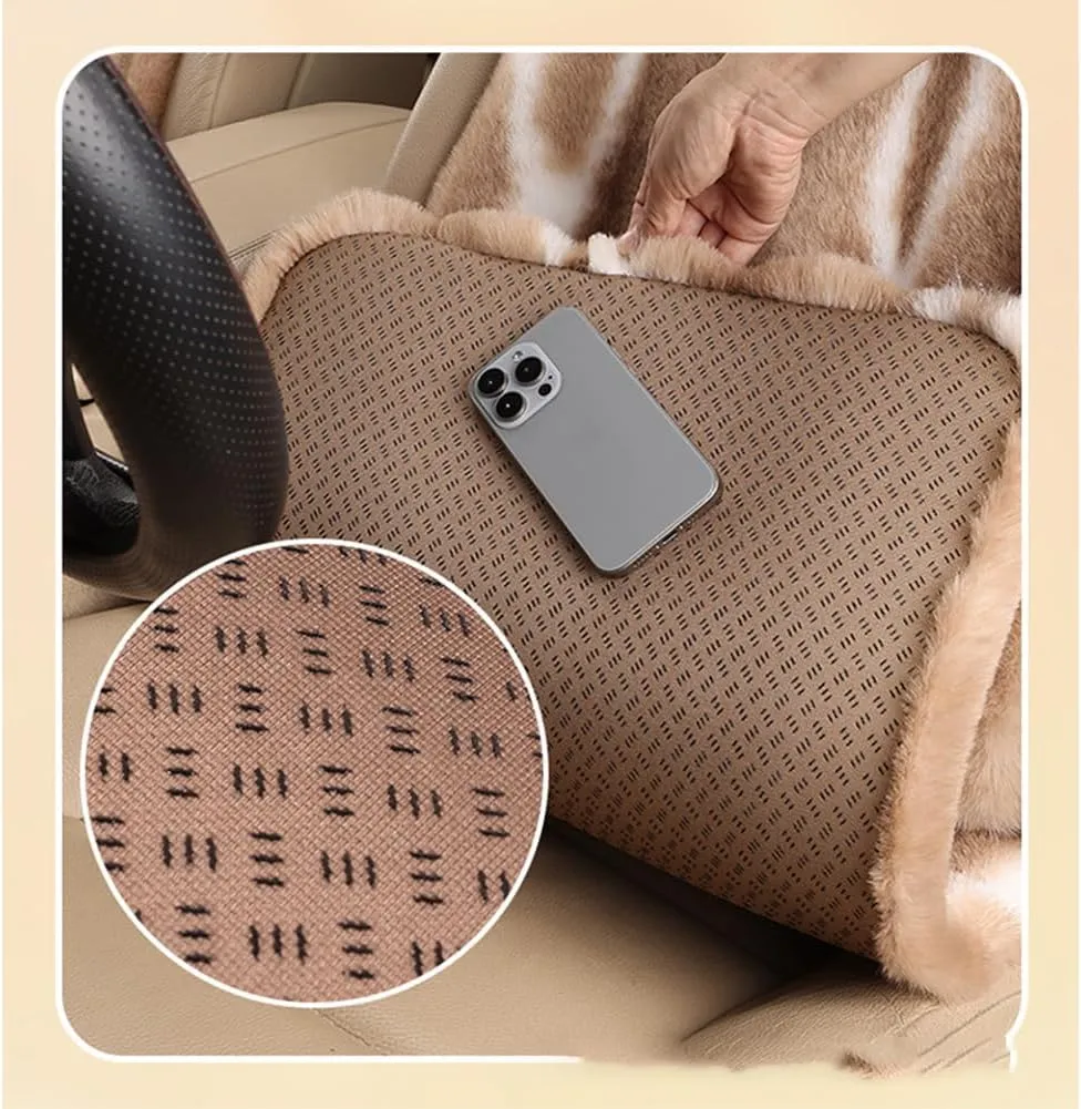 Faux Sheepskin Fur Car Seat Cover Full Set, Thin Fluffy Cute Brown Car Seat Covers for Fuzzy Soft Auto Universal Plush Vehicle Seat Protector Pad Accessories 3 Pcs Brown