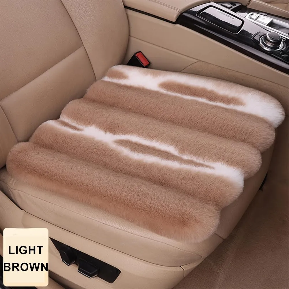 Faux Sheepskin Fur Car Seat Cover Full Set, Thin Fluffy Cute Brown Car Seat Covers for Fuzzy Soft Auto Universal Plush Vehicle Seat Protector Pad Accessories 3 Pcs Brown