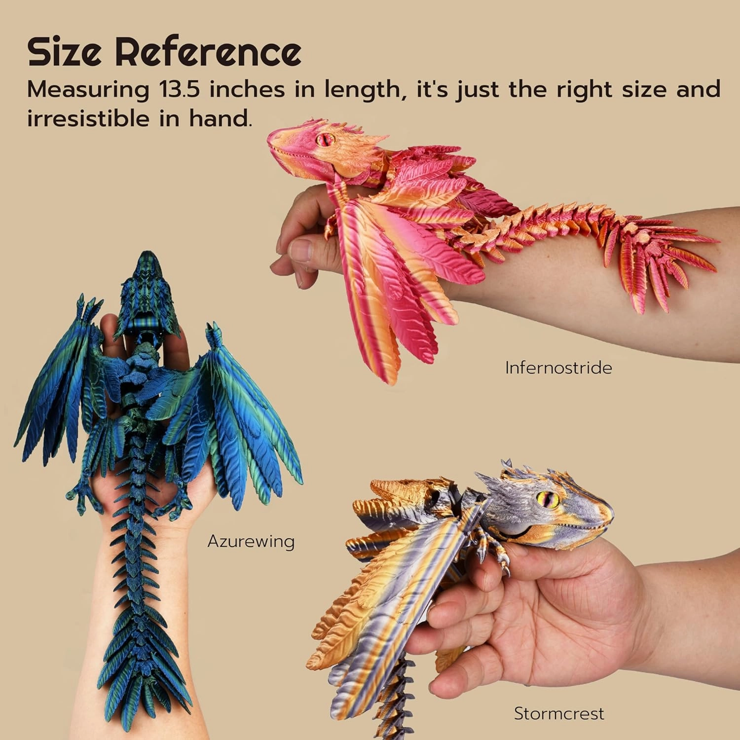 Feathered Wyvern Dragon, 3D Printed Dragon, Articulated Dragon, Fidget Dragon, 3D Printed Toys, Desktop Pet (Azurewing)
