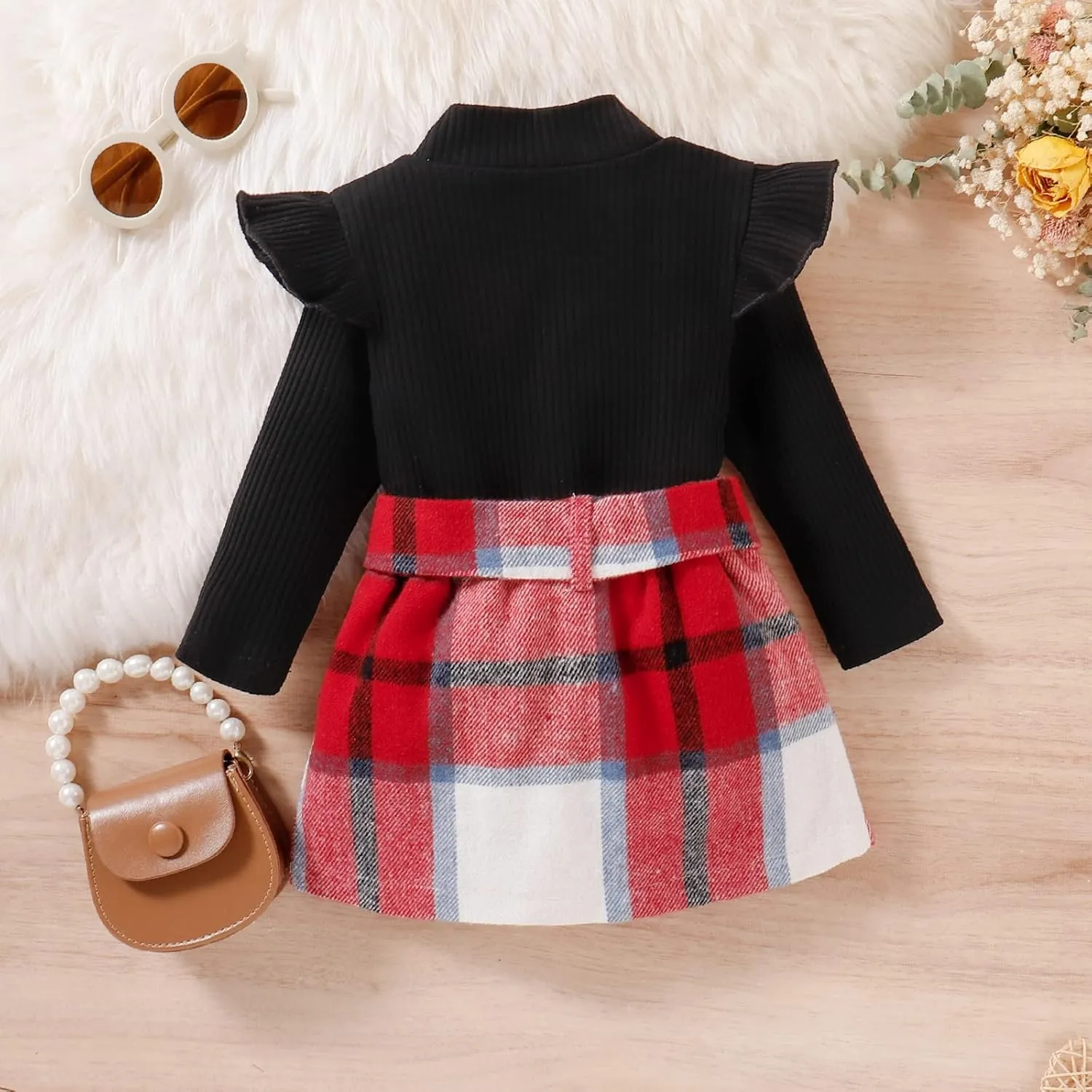 fhutpw Baby Toddler Girl Outfits Fall Winter Clothes Turtleneck Knitted Cotton Long Sleeves Tops & Button Mini Skirts Set
