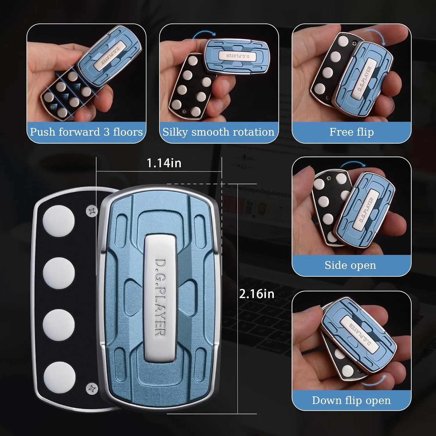 Fidget Toys Adults - Sound & Silent Handheld Cool Fidget Slider - Metal Sensory Toys for Adults Stress Relief, Focused, Anxiety, Time Passing - Travel, Classroom, Office, Car, Home (Blue)