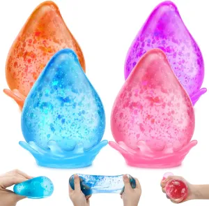 Fidget Toys Stress Cube for All Ages: 4 Pack Cube Squishies Anxiety Stress Relief, Ice Squishy Drop Malt Sugar Balls, Soft Sensory Calming Toys for Kids, Teens and Adults Party Favors, 4pcs