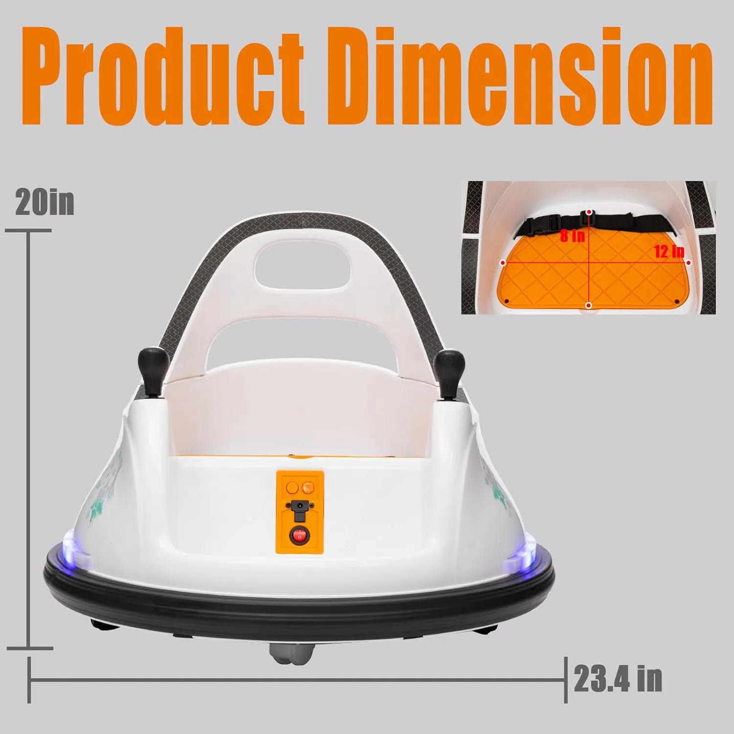 FINITO 12V Ride On Electric Bumper Car for Toddlers with Remote Control, 360 Degree Spin, LED Lights, Music, Safety Belt for Age 3  Years Kids, Gift for Boys and Girls, White