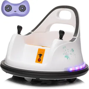 FINITO 12V Ride On Electric Bumper Car for Toddlers with Remote Control, 360 Degree Spin, LED Lights, Music, Safety Belt for Age 3  Years Kids, Gift for Boys and Girls, White