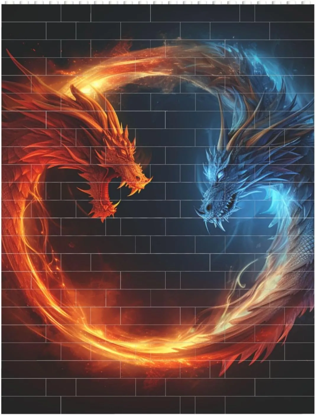 Fire and Ice Dragons Building Block Puzzle Personalized Building Bricks Block Puzzle Building Family Keepsake DIY Brick Block Puzzles Valentine's Day Gifts for Home Decor Brick Puzzle