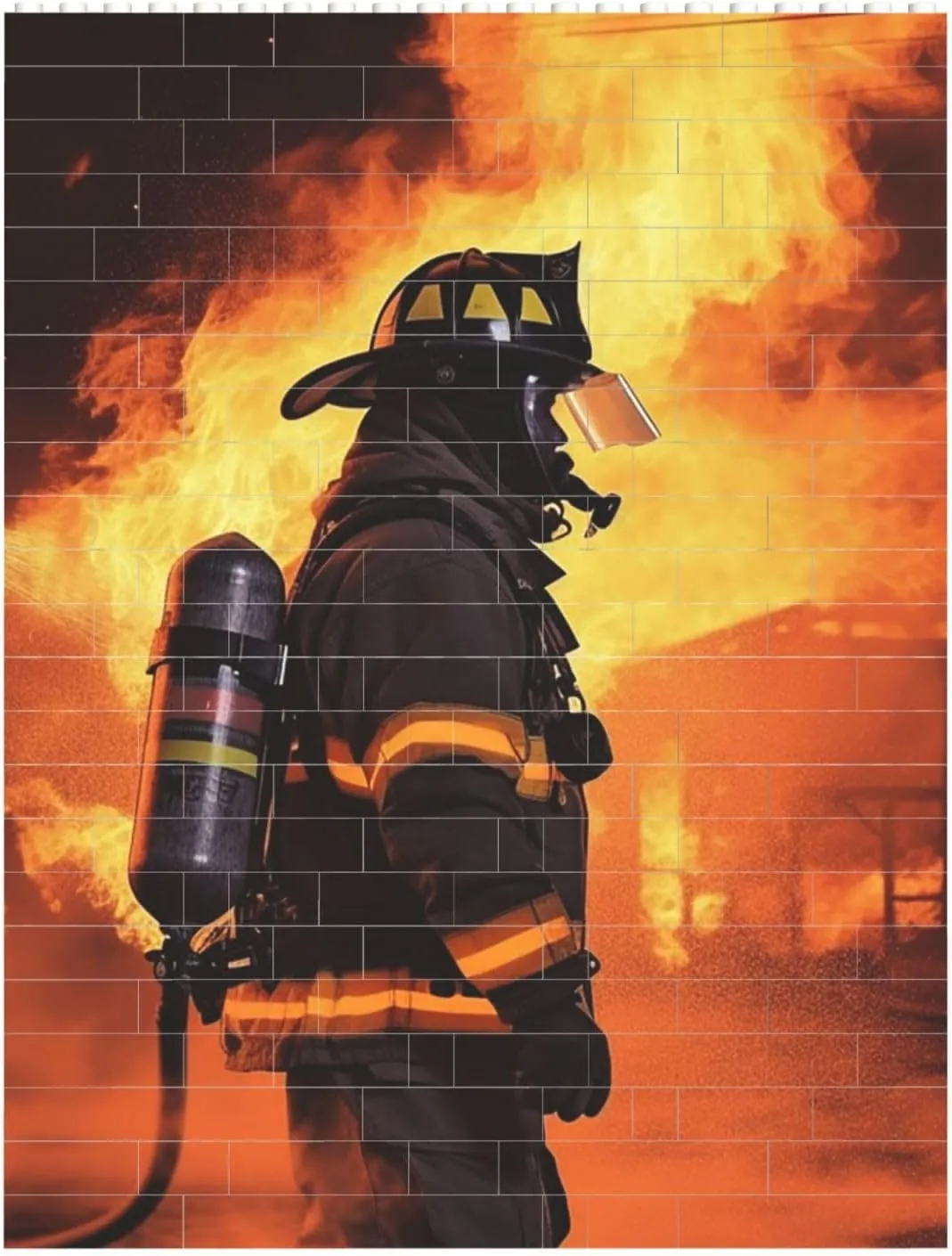 Firefighter Fireman Flame Building Block Puzzle Personalized Building Bricks for Adults Square Shaped Block Puzzle Building Brick Block Puzzles Valentine's Day Gifts for Home Decor Brick Puzzle