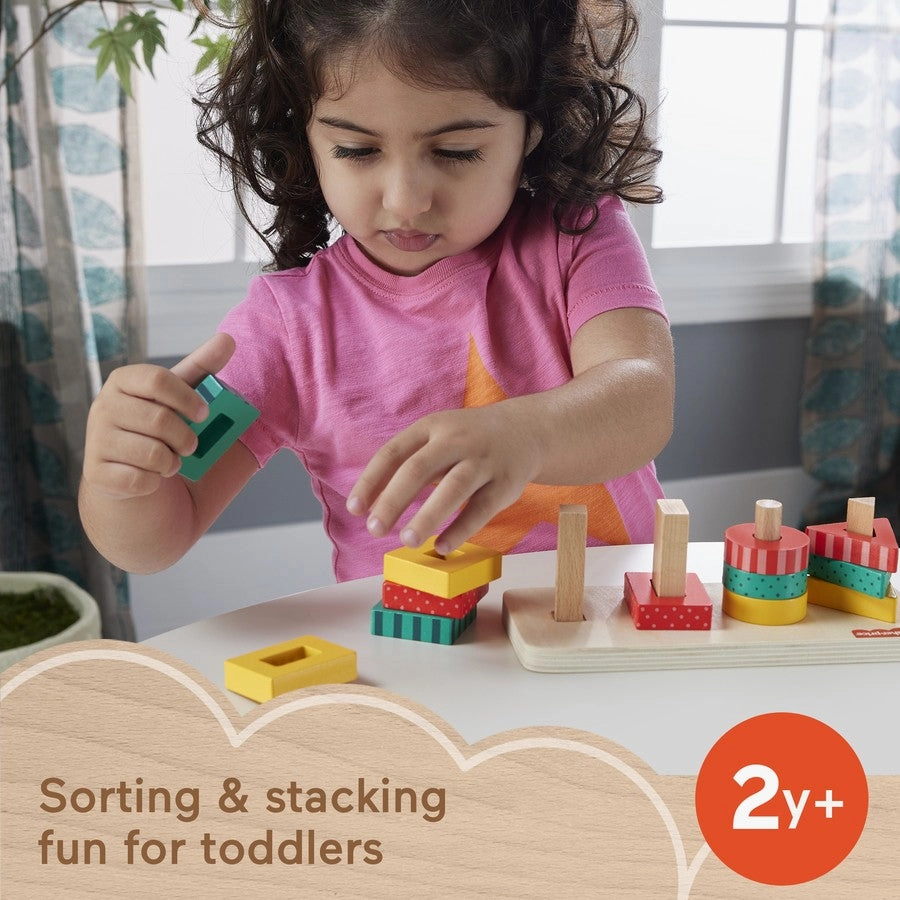 FISHER PRICE WOODEN SHAPE STACKER