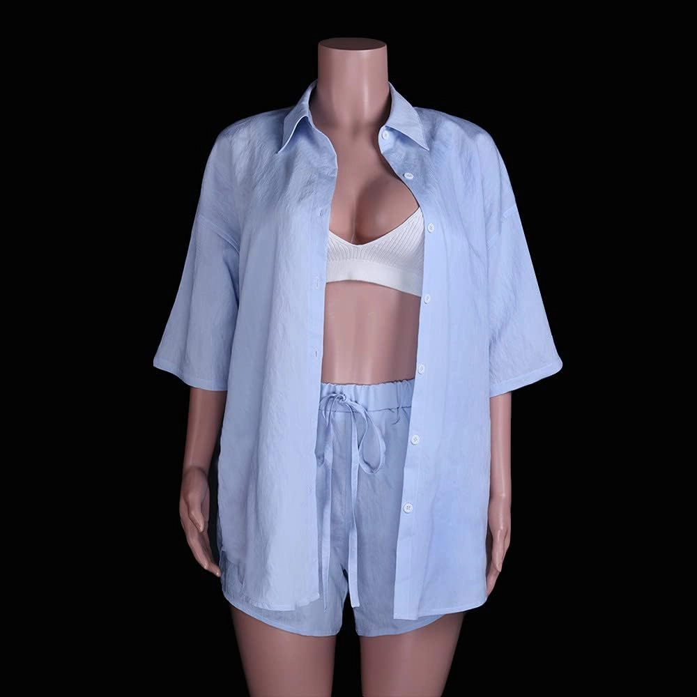 Fixmatti Women 2 Piece Outfit Summer Short Sleeve Top and Shorts Sweatsuit Set