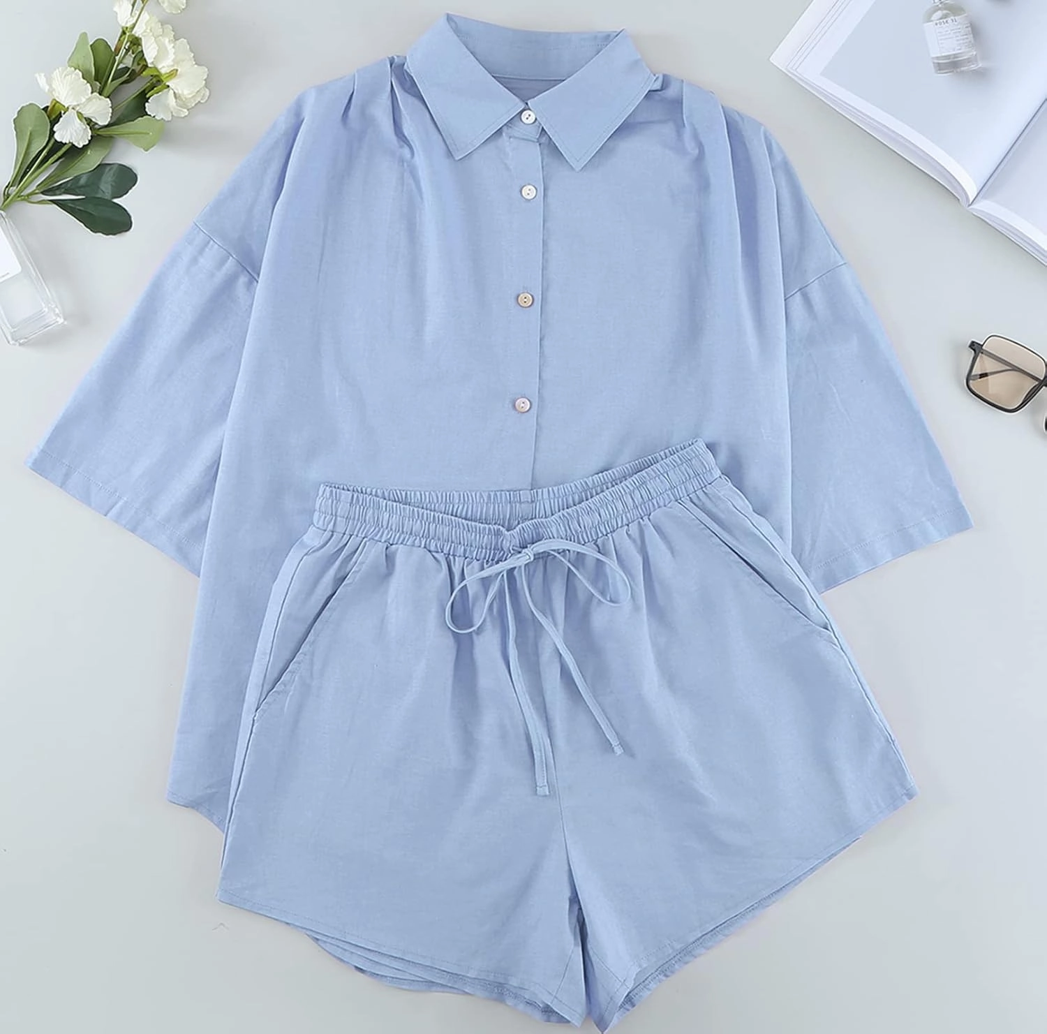 Fixmatti Women 2 Piece Outfit Summer Short Sleeve Top and Shorts Sweatsuit Set