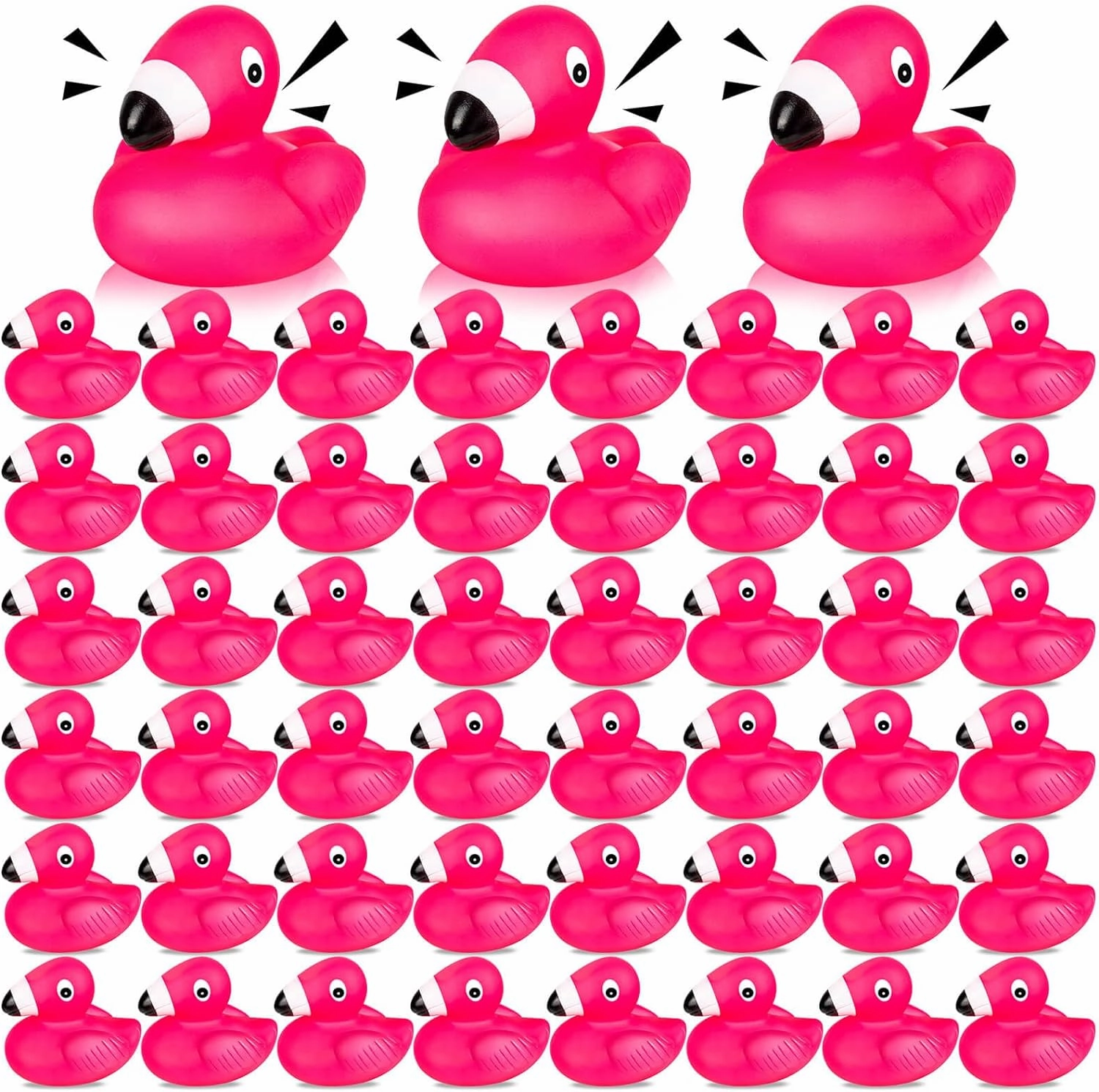 Flamingo Rubber Duckies for Kids, 50PCS Pink Flamingo Duck Bath Toys Cute Floating Squeaky Mini Rubber Ducks for Baby Shower, Cake Decoration, Classroom Carnival Prizes