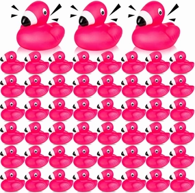 Flamingo Rubber Duckies for Kids, 50PCS Pink Flamingo Duck Bath Toys Cute Floating Squeaky Mini Rubber Ducks for Baby Shower, Cake Decoration, Classroom Carnival Prizes