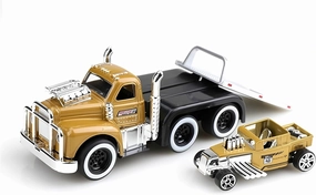 Flatbed Tow Truck Toy Rollback 1:64 Scale Diecast Model Car, Muscle Trailer Series 2 in 1 Vehicle Playset Gift for Kids 3 Year Old Up, Adults and Collectors (Brown)