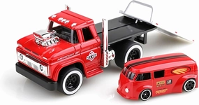 Flatbed Tow Truck Toy Rollback 1:64 Scale Diecast Model Car, Muscle Trailer Series 2 in 1 Vehicle Playset Gift for Kids 3 Year Old Up, Adults and Collectors (Red)