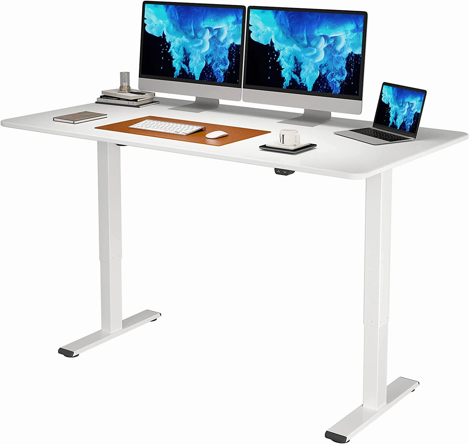 FLEXISPOT All-in-One Electric Standing Desk with Drawer Height Adjustable 48 x 24 Inches White Desktop & Frame Quick Install Comhar Home Office Table w/USB Charge Ports, Storage Desk Organizer