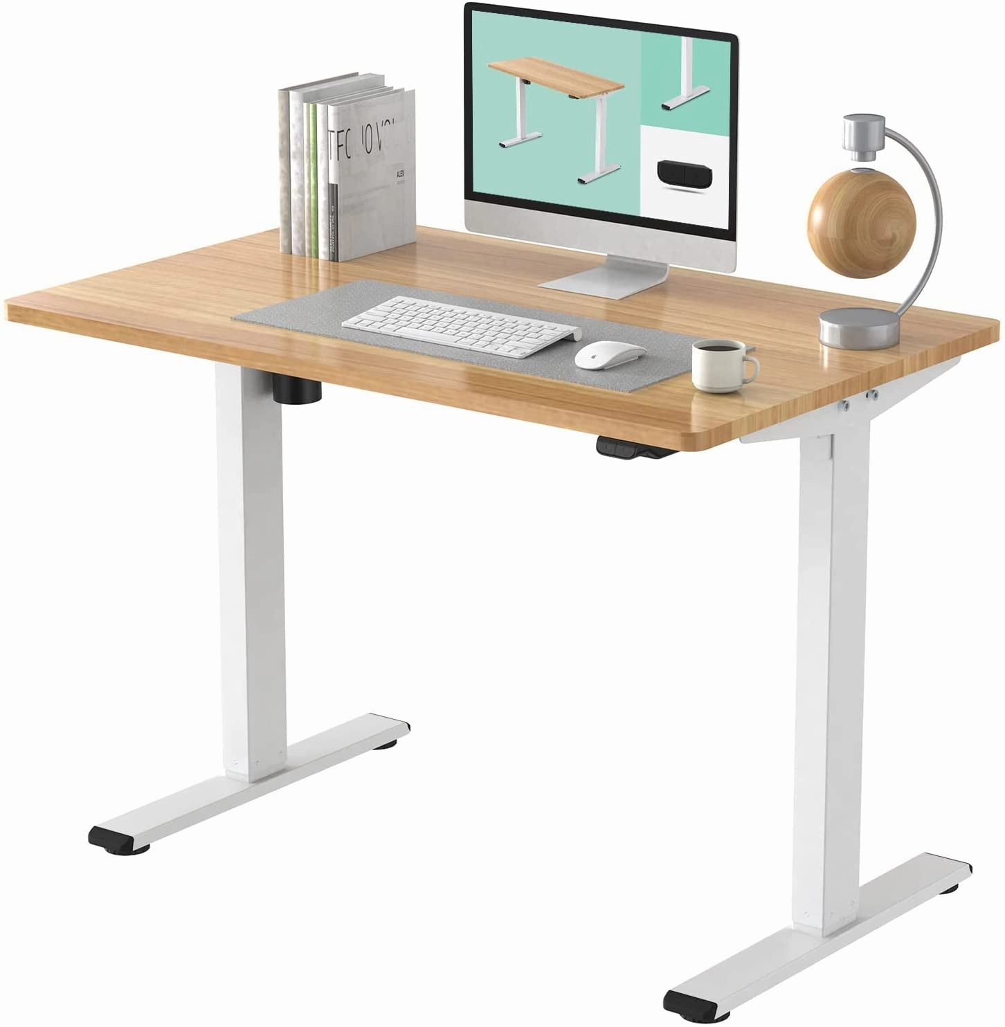 FLEXISPOT All-in-One Electric Standing Desk with Drawer Height Adjustable 48 x 24 Inches White Desktop & Frame Quick Install Comhar Home Office Table w/USB Charge Ports, Storage Desk Organizer