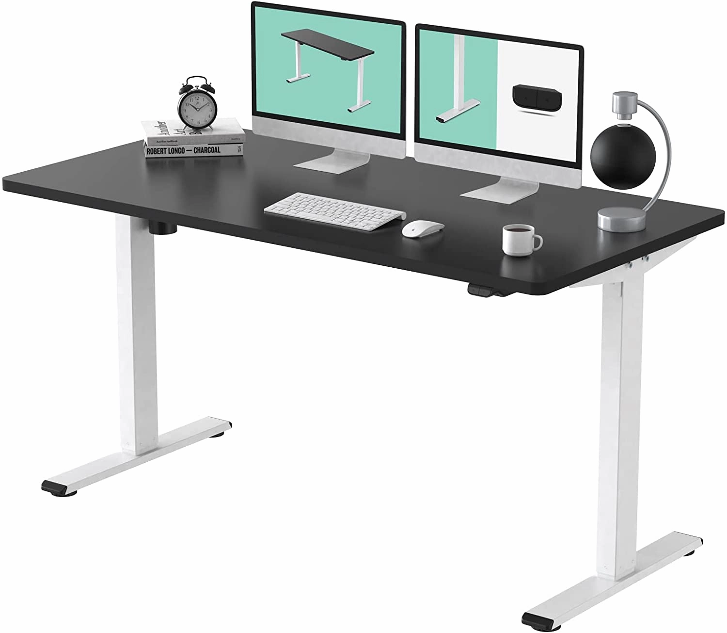 FLEXISPOT All-in-One Electric Standing Desk with Drawer Height Adjustable 48 x 24 Inches White Desktop & Frame Quick Install Comhar Home Office Table w/USB Charge Ports, Storage Desk Organizer