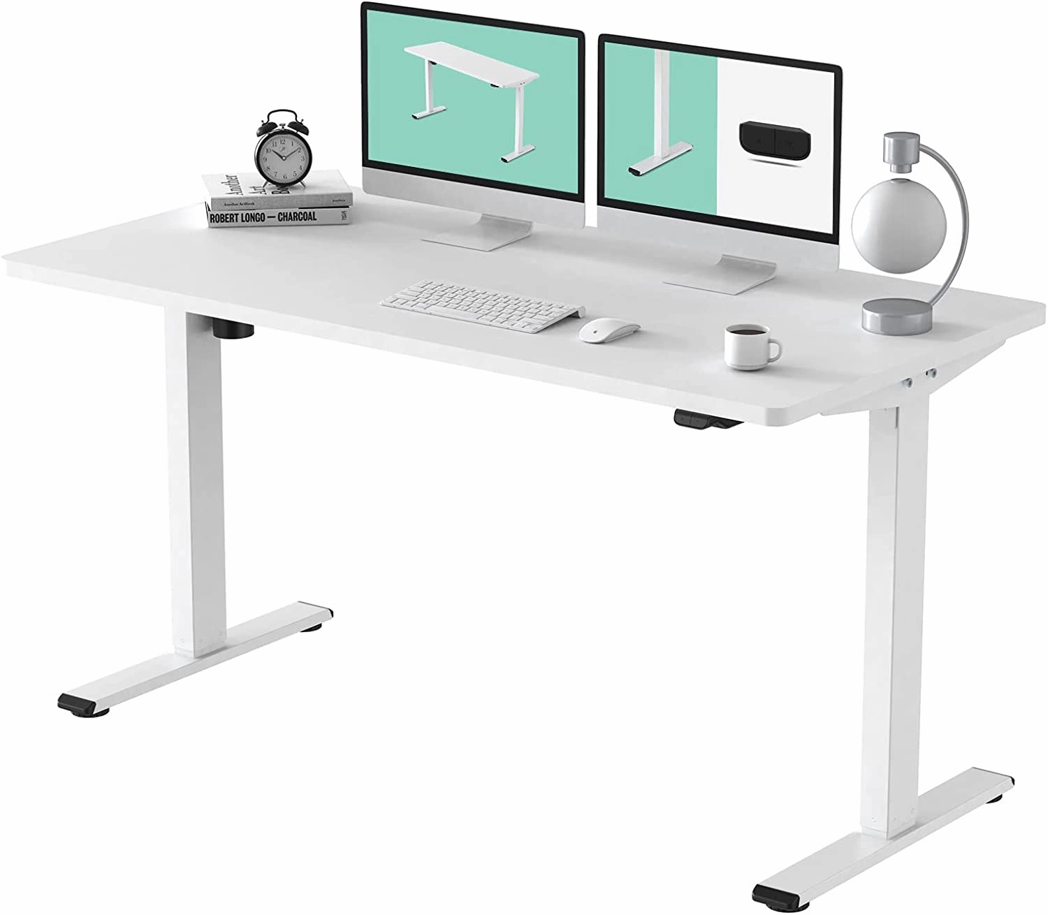 FLEXISPOT All-in-One Electric Standing Desk with Drawer Height Adjustable 48 x 24 Inches White Desktop & Frame Quick Install Comhar Home Office Table w/USB Charge Ports, Storage Desk Organizer
