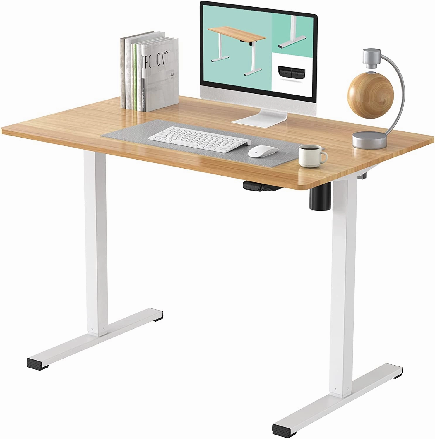 FLEXISPOT All-in-One Electric Standing Desk with Drawer Height Adjustable 48 x 24 Inches White Desktop & Frame Quick Install Comhar Home Office Table w/USB Charge Ports, Storage Desk Organizer