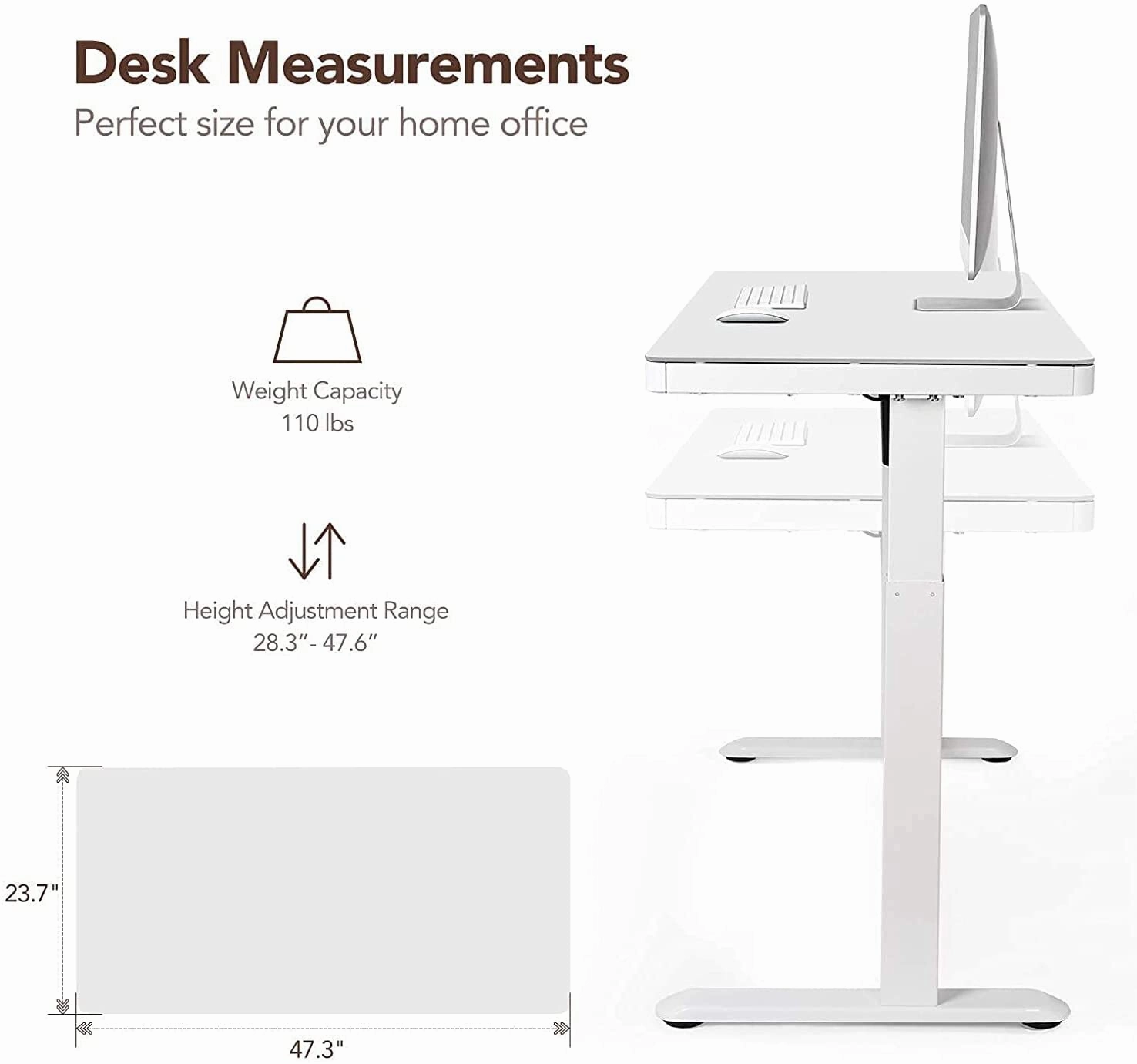 FLEXISPOT All-in-One Electric Standing Desk with Drawer Height Adjustable 48 x 24 Inches White Desktop & Frame Quick Install Comhar Home Office Table w/USB Charge Ports, Storage Desk Organizer
