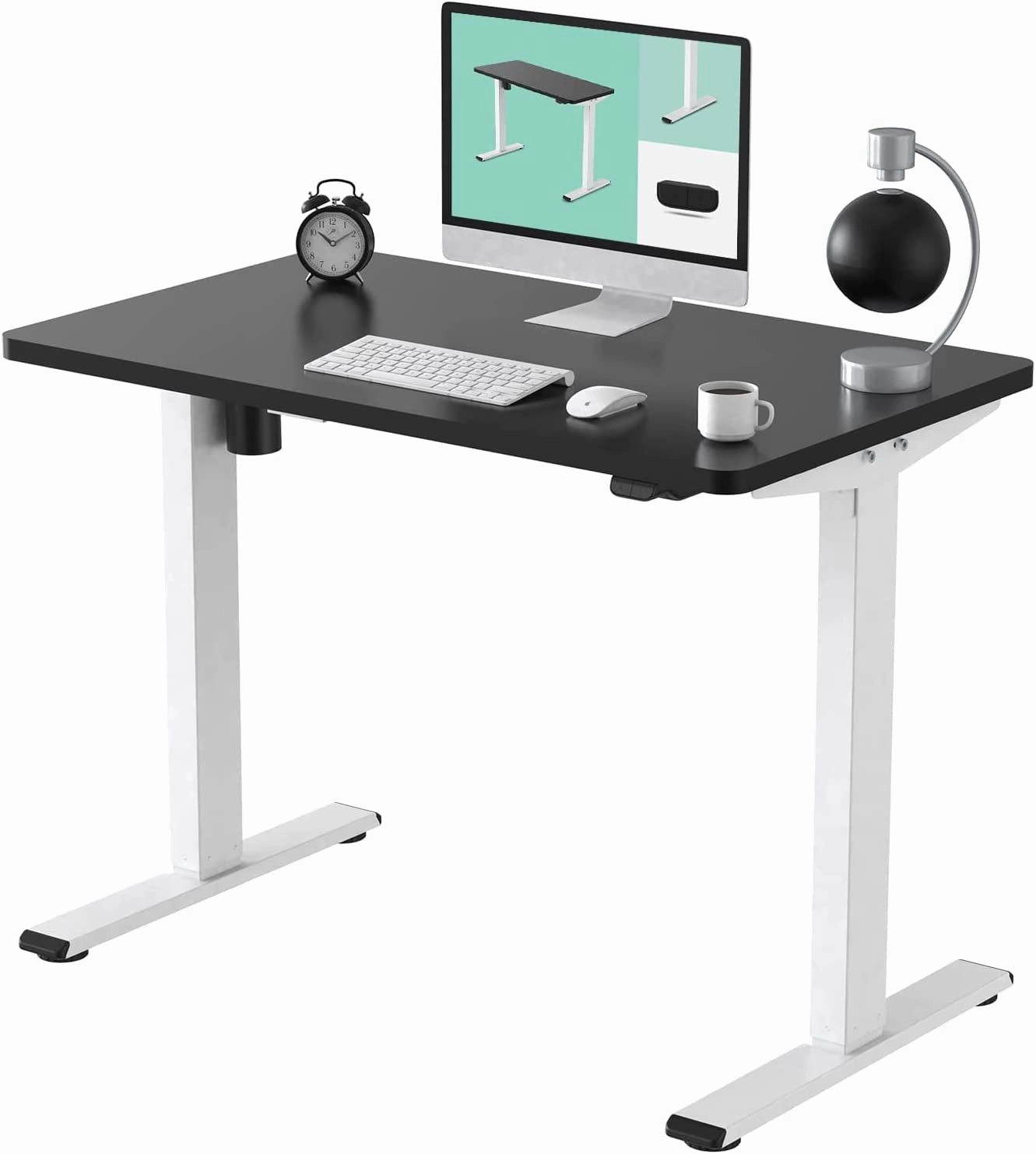 FLEXISPOT All-in-One Electric Standing Desk with Drawer Height Adjustable 48 x 24 Inches White Desktop & Frame Quick Install Comhar Home Office Table w/USB Charge Ports, Storage Desk Organizer