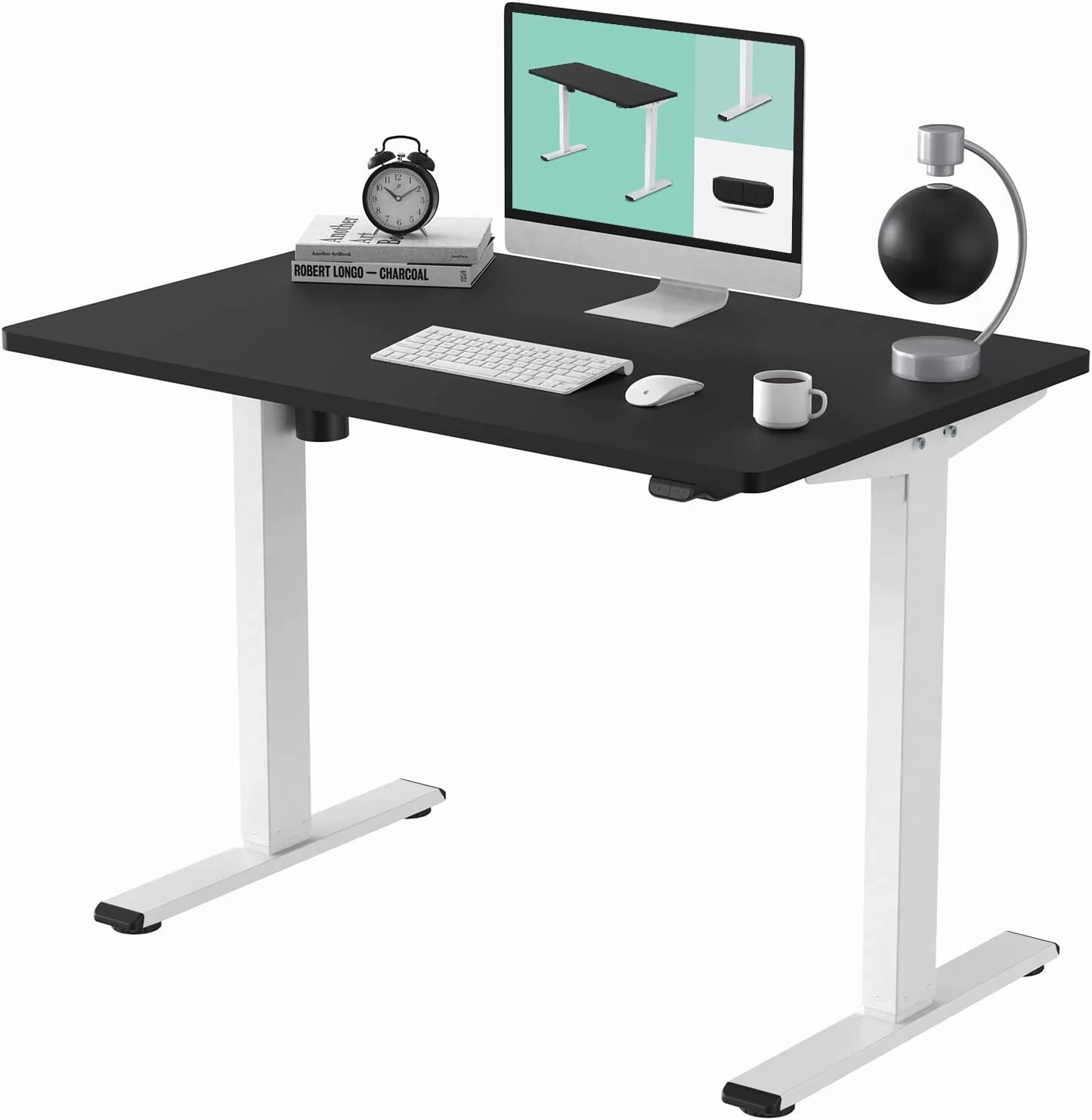 FLEXISPOT All-in-One Electric Standing Desk with Drawer Height Adjustable 48 x 24 Inches White Desktop & Frame Quick Install Comhar Home Office Table w/USB Charge Ports, Storage Desk Organizer