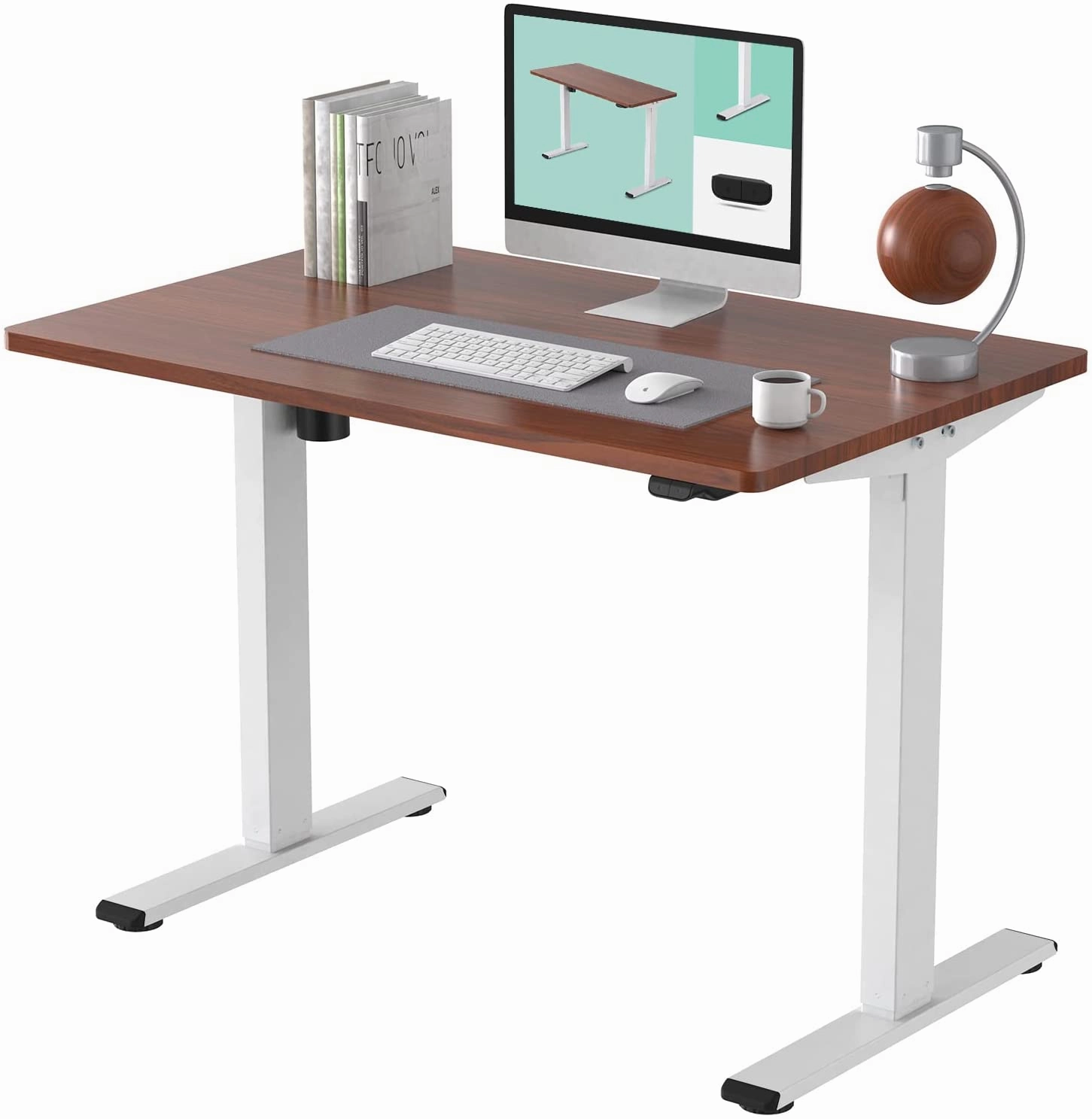 FLEXISPOT All-in-One Electric Standing Desk with Drawer Height Adjustable 48 x 24 Inches White Desktop & Frame Quick Install Comhar Home Office Table w/USB Charge Ports, Storage Desk Organizer