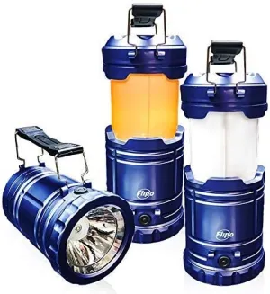 Flipo Slide-N-Glow 3 in 1 LED LANTERN, Flashlight & Hanging Hook, Blue
