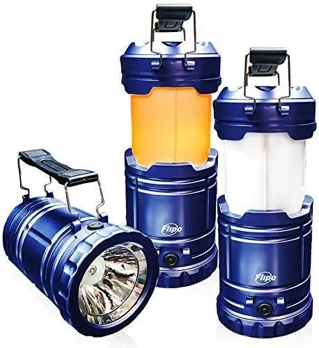 Flipo Slide-N-Glow 3 in 1 LED LANTERN, Flashlight & Hanging Hook, Blue