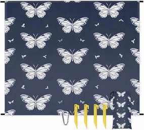 Flying Butterflies Beach Blanket, Sandproof Beach Mat, 68 x 59 Waterproof Quick Drying Sand Free Mat with 4 x Ground Spikes for Outdoor Travel Camping Hiking, Butterfly