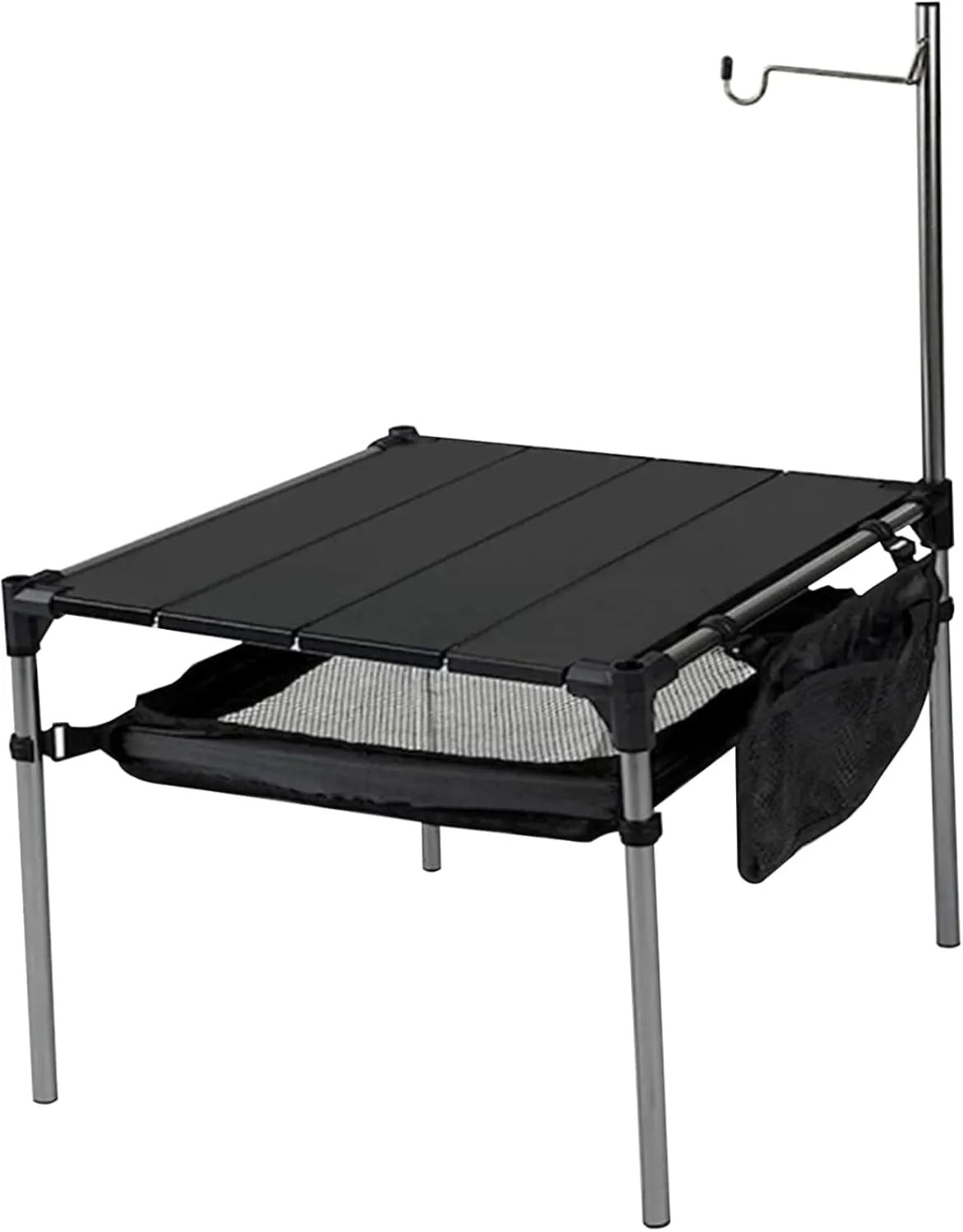 Folding Camping Table, Aluminum Splicing Camp Table with Storage and Light Stand, 14x14x14 Inch Small Beach, Portable Camping Side for Outdoor ~