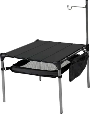 Folding Camping Table, Aluminum Splicing Camp Table with Storage and Light Stand, 14x14x14 Inch Small Beach, Portable Camping Side for Outdoor ~