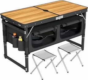 Folding Camping Table, Aluminum Camping Table with Storage Organizer, 3 Adjustable Height, Picnic Tables for Outdoors for Picnic BBQ Beach Traveling (Color : G)