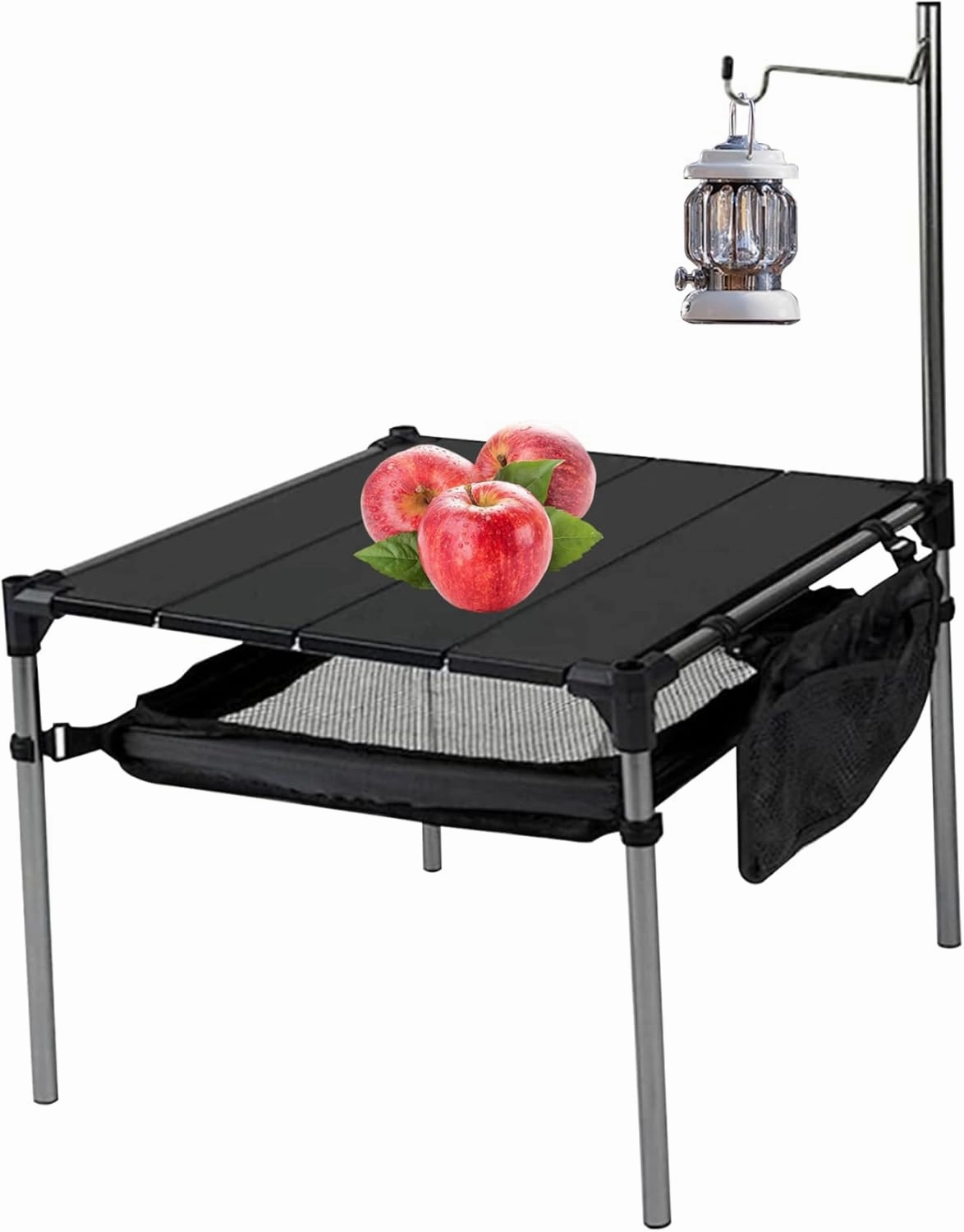 Folding Camping Table, Aluminum Splicing Camp Table with Storage and Light stand, 14x14x14 Inch Small Beach Table, Portable Camping Side Table for Outdoor, Folding Camping Table, Camping Table