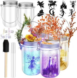 FoldTier 4 Sets Fairy Lantern Craft Kit, Birthday Gift for Girls, Mason Jar, Battery Operated Night Light String, DIY Fairy Decorations Art Project Garden Creative Activities Toys Crafts