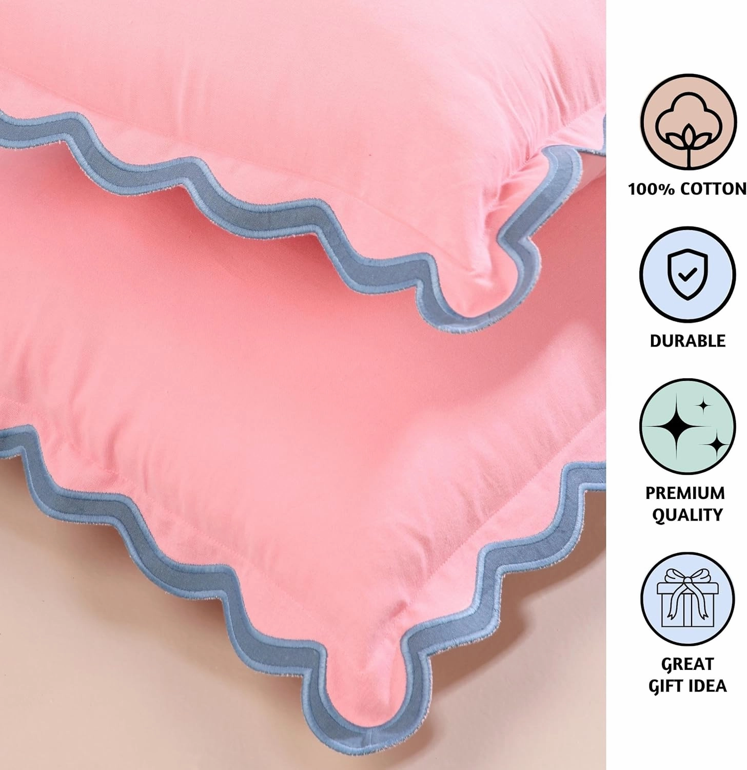 Folkulture Throw Pillows or Couch Pillows for Living Room | Pillow Covers Set of 2 (18x18) Boho Accent Pillows | Decorative Pillows or Scalloped Pillow Cover | Pink Throw Pillows for Home