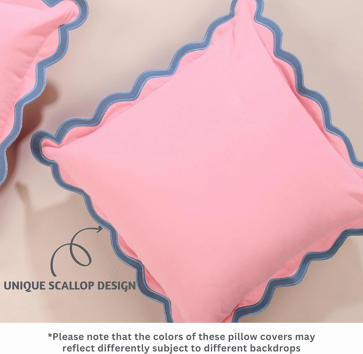 Folkulture Throw Pillows or Couch Pillows for Living Room | Pillow Covers Set of 2 (18x18) Boho Accent Pillows | Decorative Pillows or Scalloped Pillow Cover | Pink Throw Pillows for Home