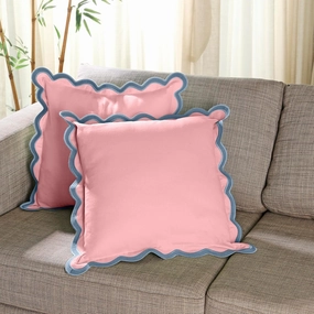 Folkulture Throw Pillows or Couch Pillows for Living Room | Pillow Covers Set of 2 (18x18) Boho Accent Pillows | Decorative Pillows or Scalloped Pillow Cover | Pink Throw Pillows for Home
