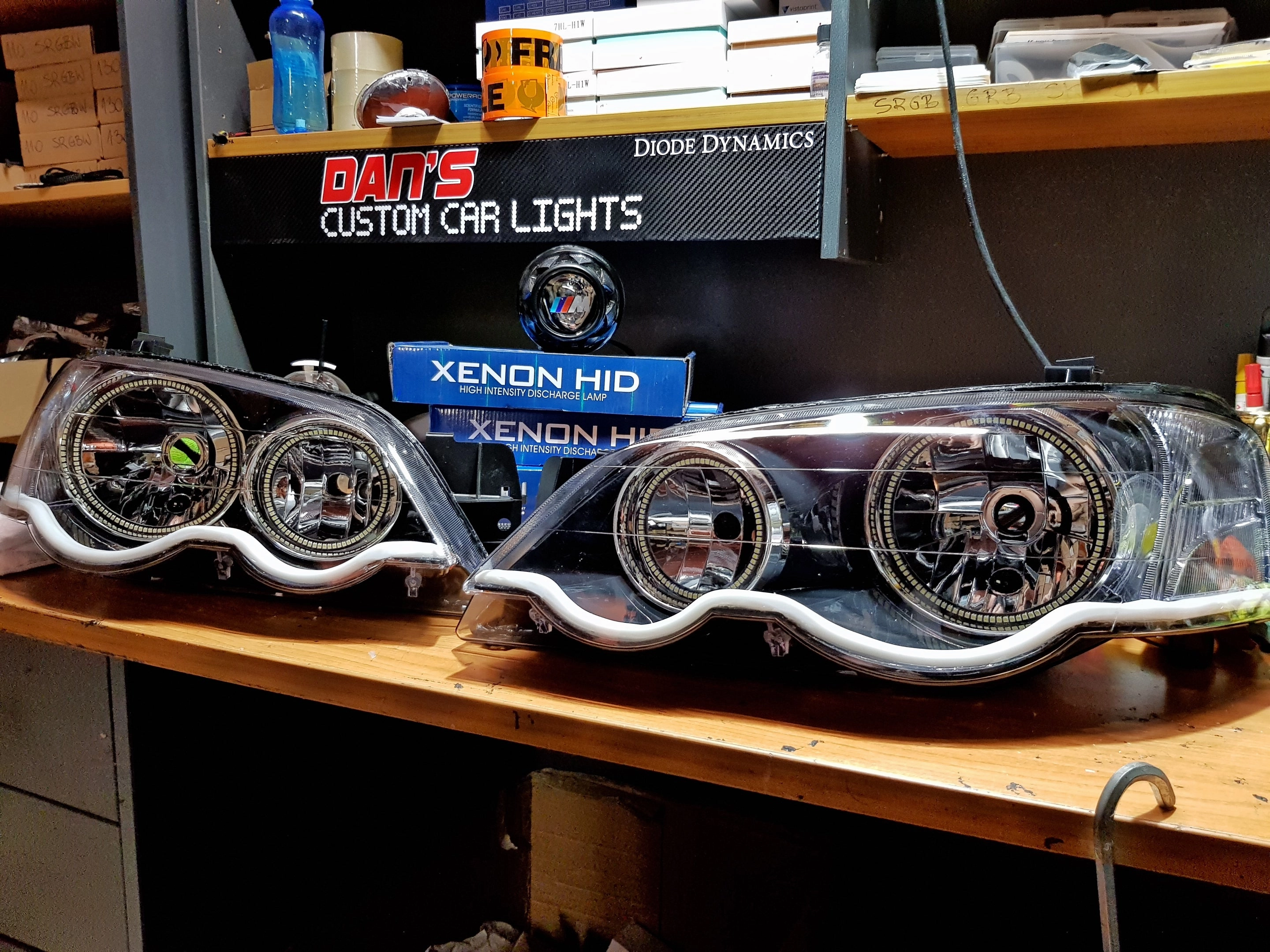 Ford Falcon BA/BF XR6/XR8 Headlights with Swithcback White/Amber Halo Rings and Switchback White/Amber DRL 