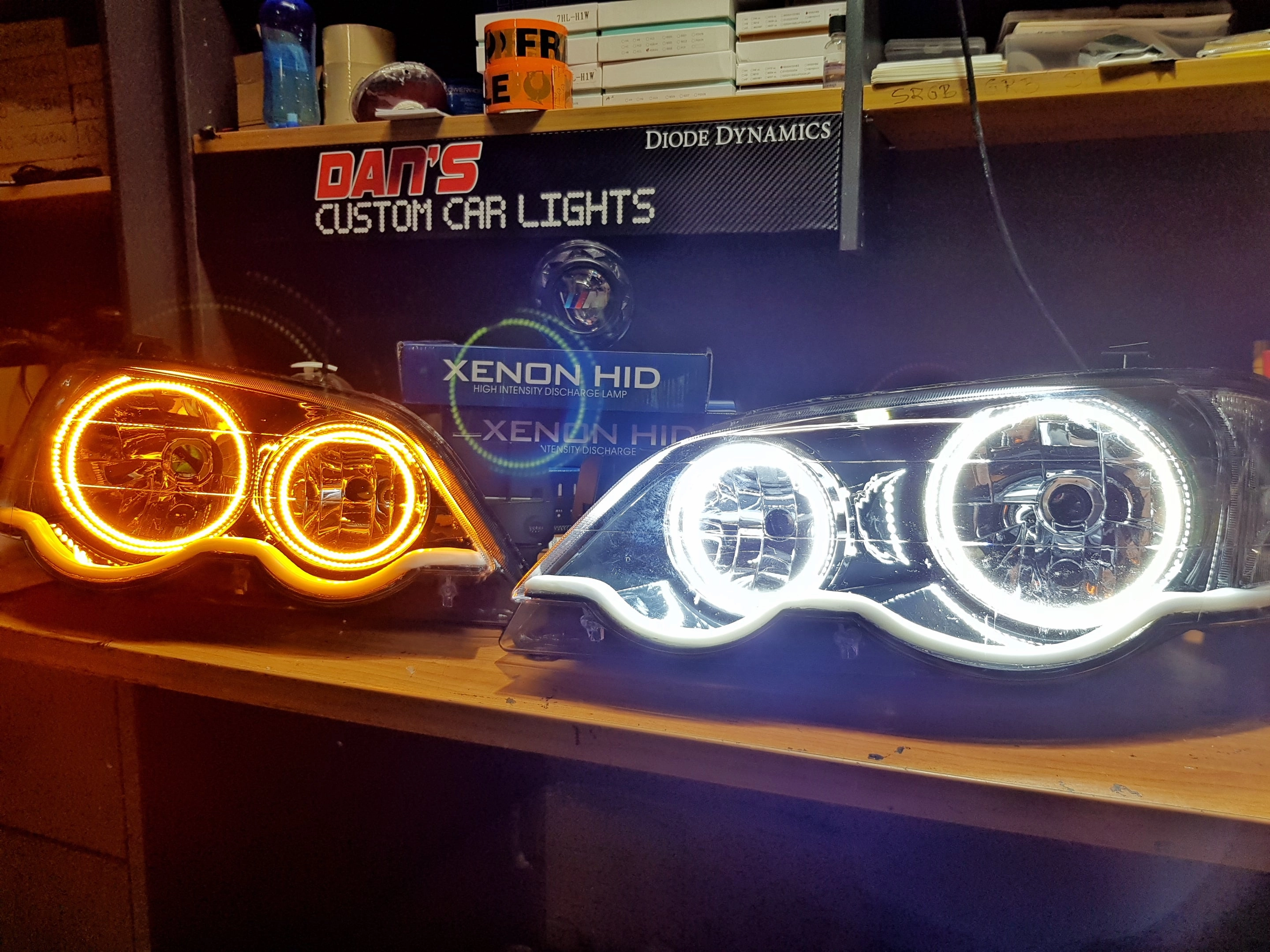 Ford Falcon BA/BF XR6/XR8 Headlights with Swithcback White/Amber Halo Rings and Switchback White/Amber DRL 