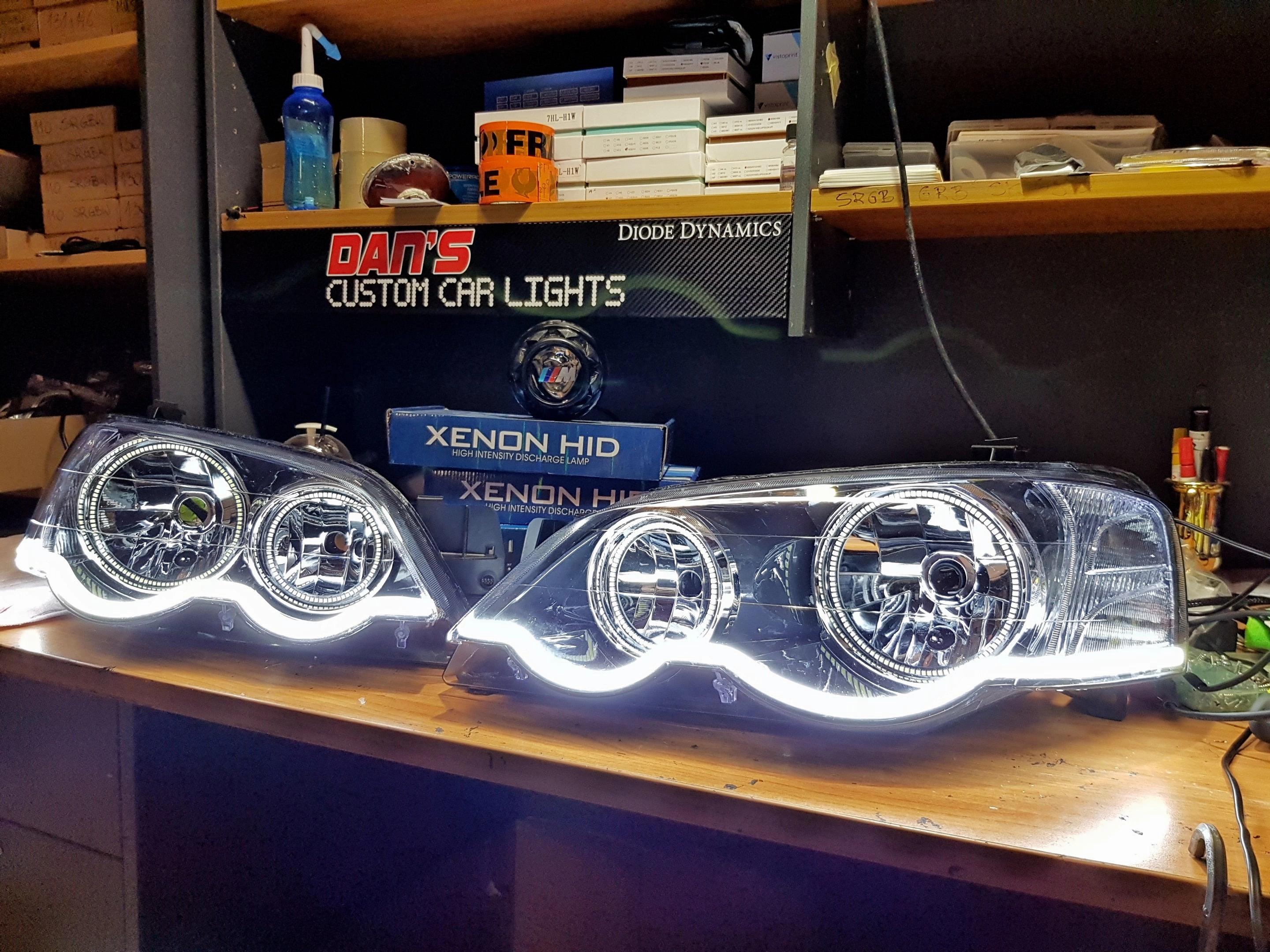 Ford Falcon BA/BF XR6/XR8 Headlights with Swithcback White/Amber Halo Rings and Switchback White/Amber DRL 