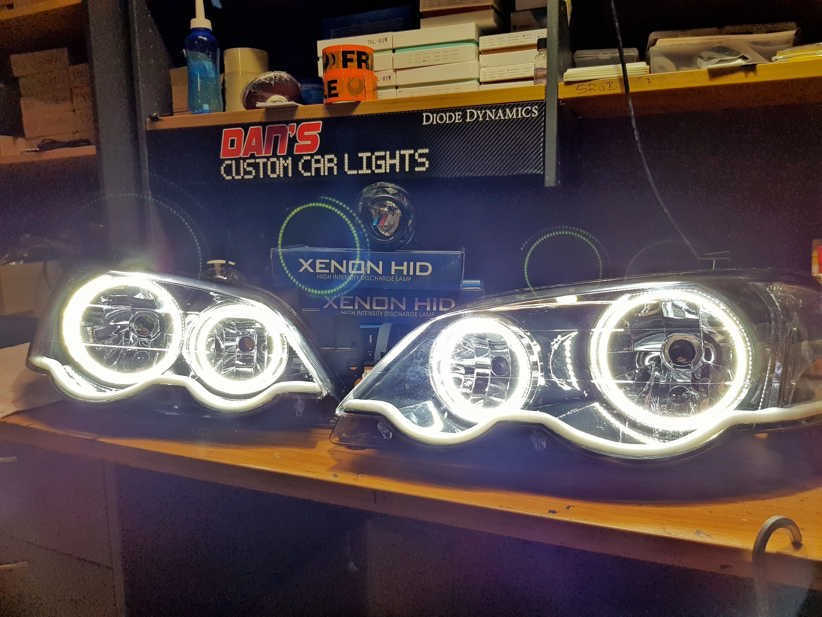 Ford Falcon BA/BF XR6/XR8 Headlights with Swithcback White/Amber Halo Rings and Switchback White/Amber DRL 