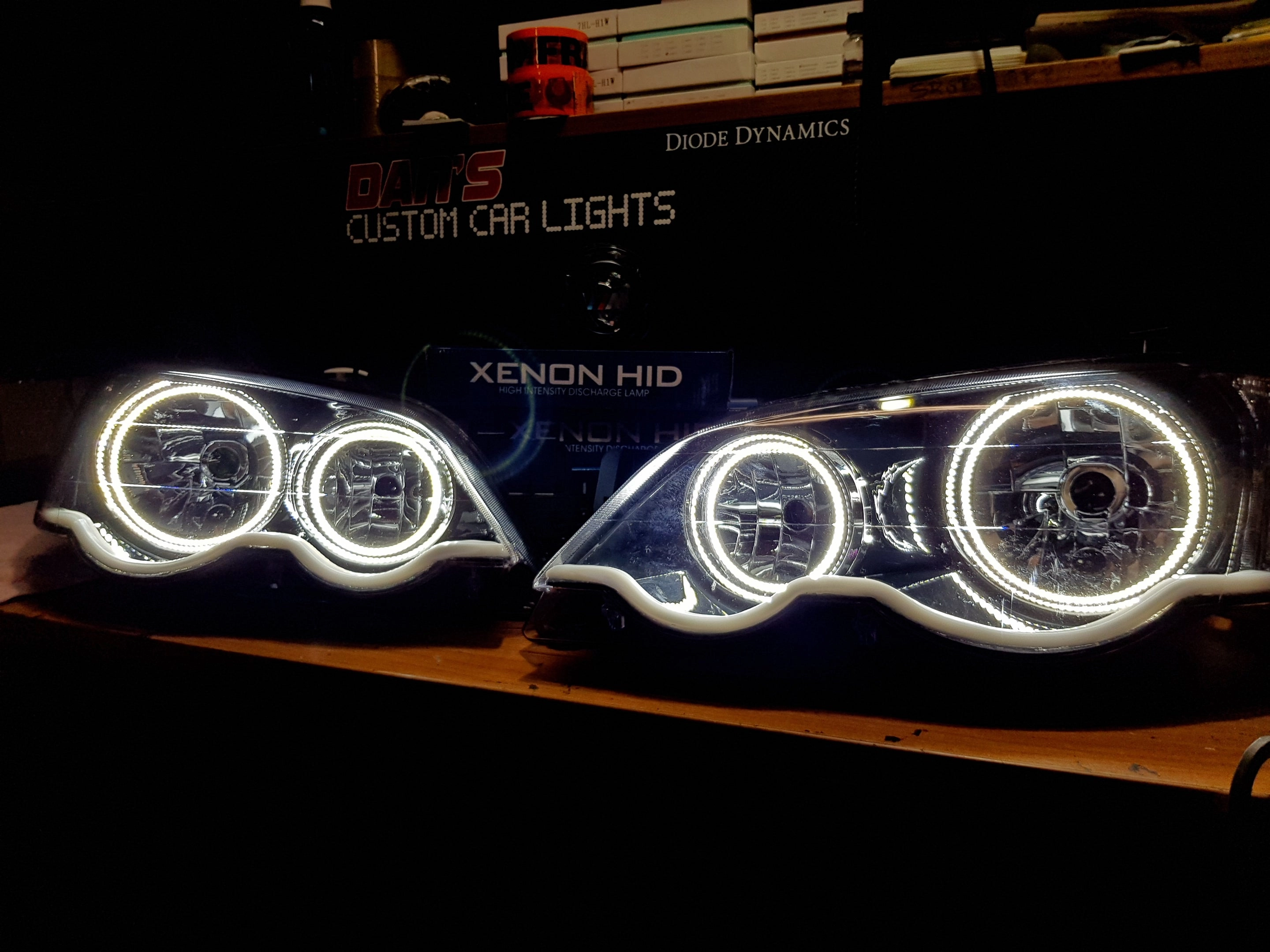 Ford Falcon BA/BF XR6/XR8 Headlights with Swithcback White/Amber Halo Rings and Switchback White/Amber DRL 