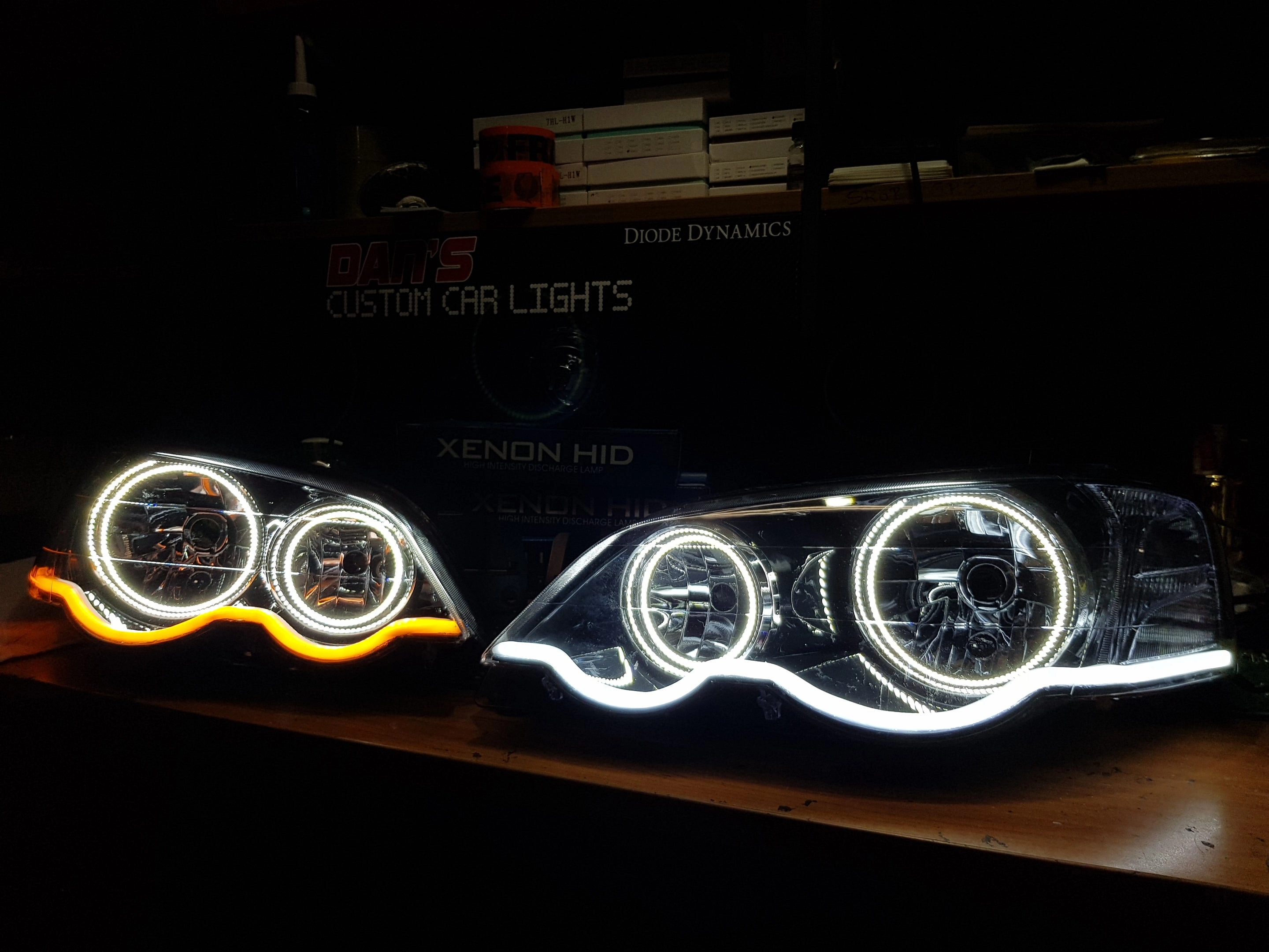 Ford Falcon BA/BF XR6/XR8 Headlights with Swithcback White/Amber Halo Rings and Switchback White/Amber DRL 