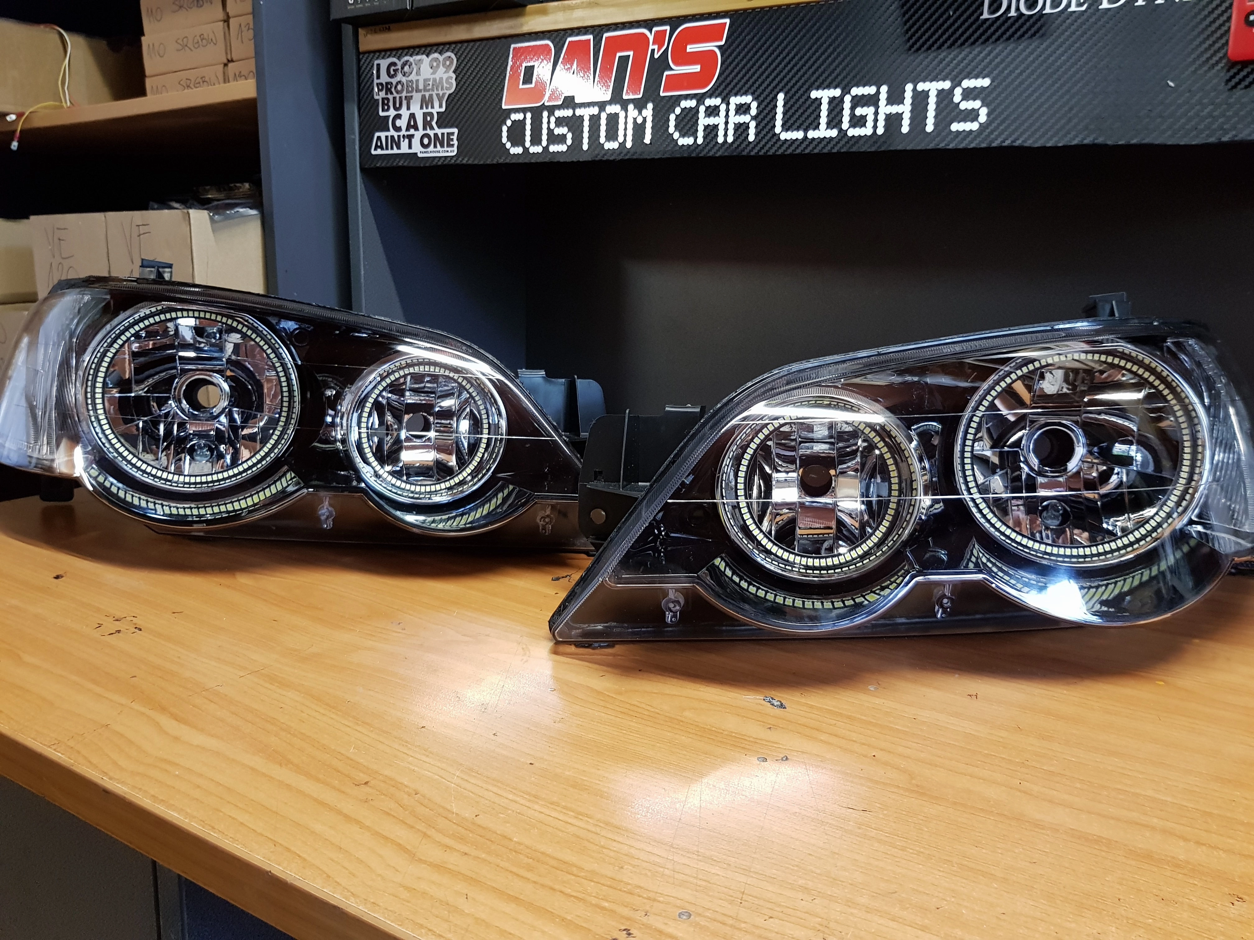 Ford Falcon BA/BF XR6/XR8 Headlights with White Halo Rings and DRL(optional)