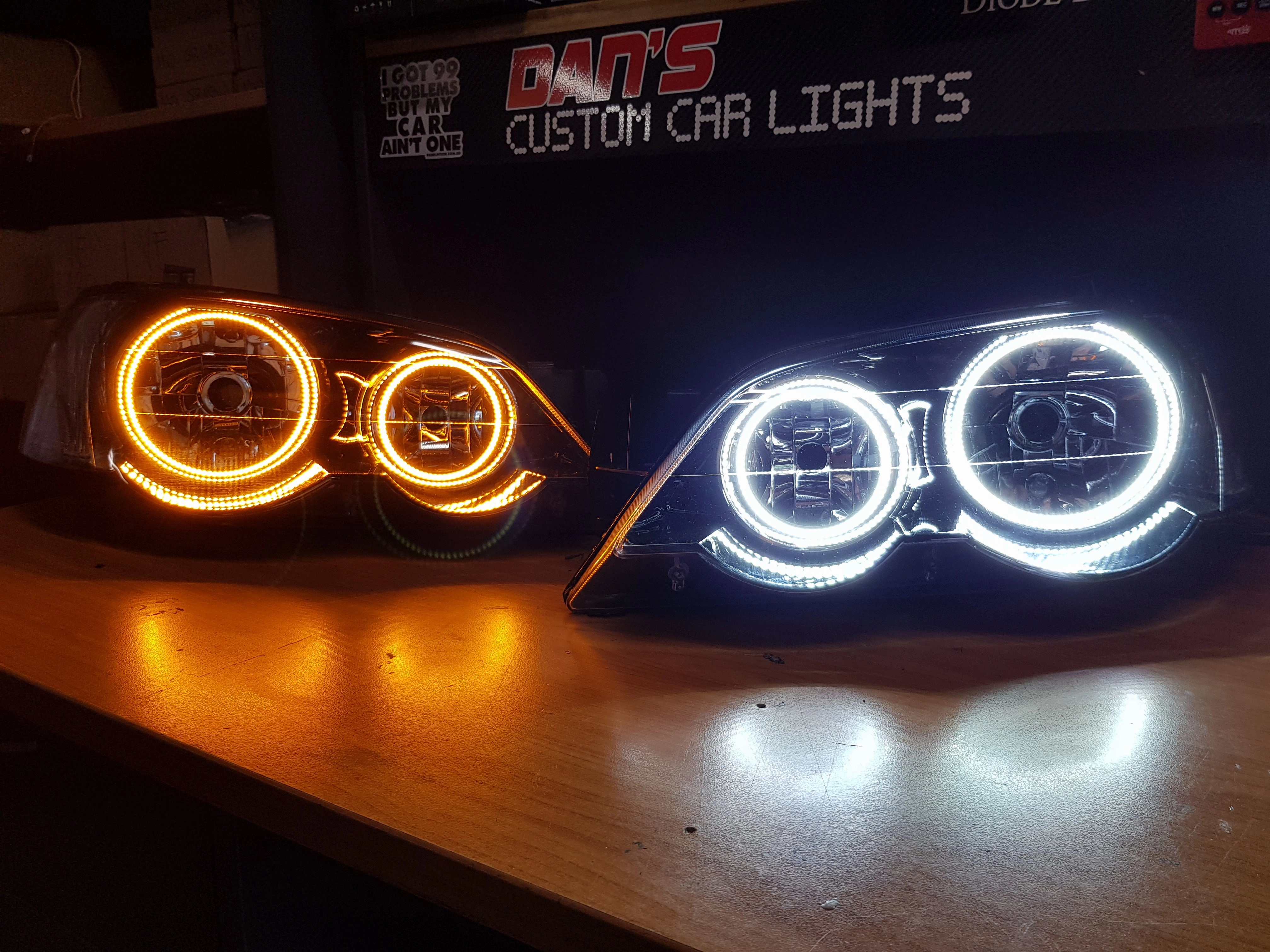 Ford Falcon BA/BF XR6/XR8 Headlights with White Halo Rings and DRL(optional)
