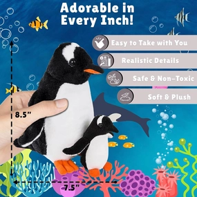 Forest & Twelfth Mom and Baby Mini Penguins, Stuffed Animals for Boys and Girls, Baby Shower Decorations, Nursery Decor, Zoo Animals for Toddlers, Stuffed Penguin Realistic Toys, Plush Toy