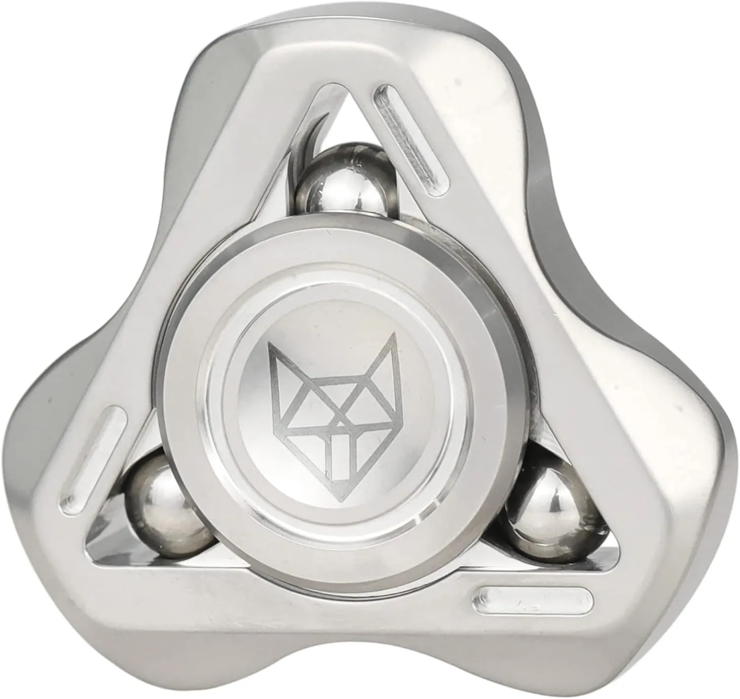 FREELOVE Upgraded Fox Metal Fidget Spinner for Adults, Steel/Glow Balls Clicking Noise, Mini Small Tiny Pocket Tri Finger Gyro, Long Spinning Premium Bearing Toy, Stainless Steel CNC, Stone Silver