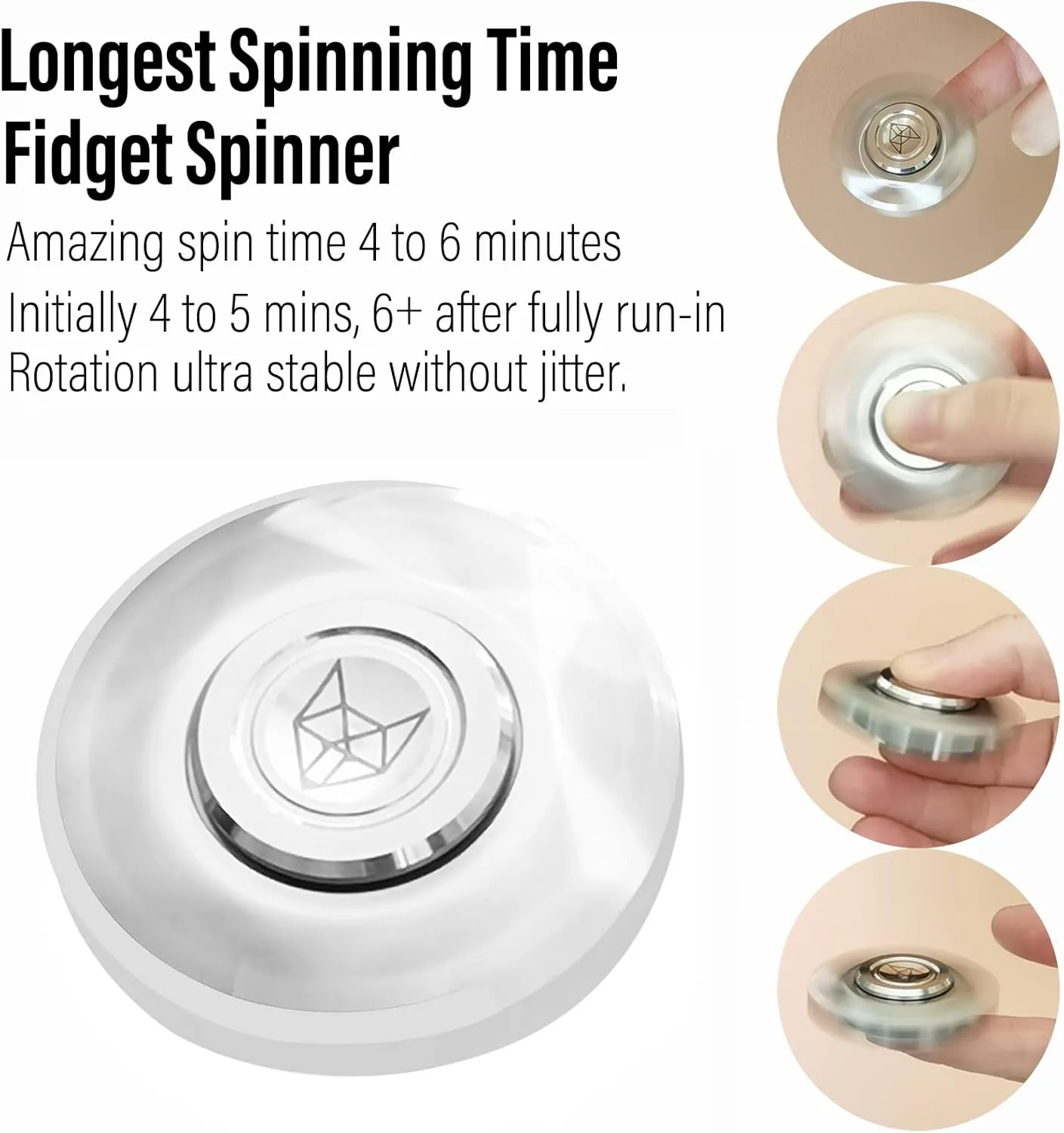 FREELOVE Upgraded Fox Metal Fidget Spinner for Adults, Steel/Glow Balls Clicking Noise, Mini Small Tiny Pocket Tri Finger Gyro, Long Spinning Premium Bearing Toy, Stainless Steel CNC, Stone Silver